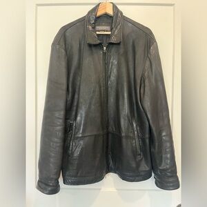 Vtg Y2K Banana Republic black leather moto bomber minimalist fully lined jacket